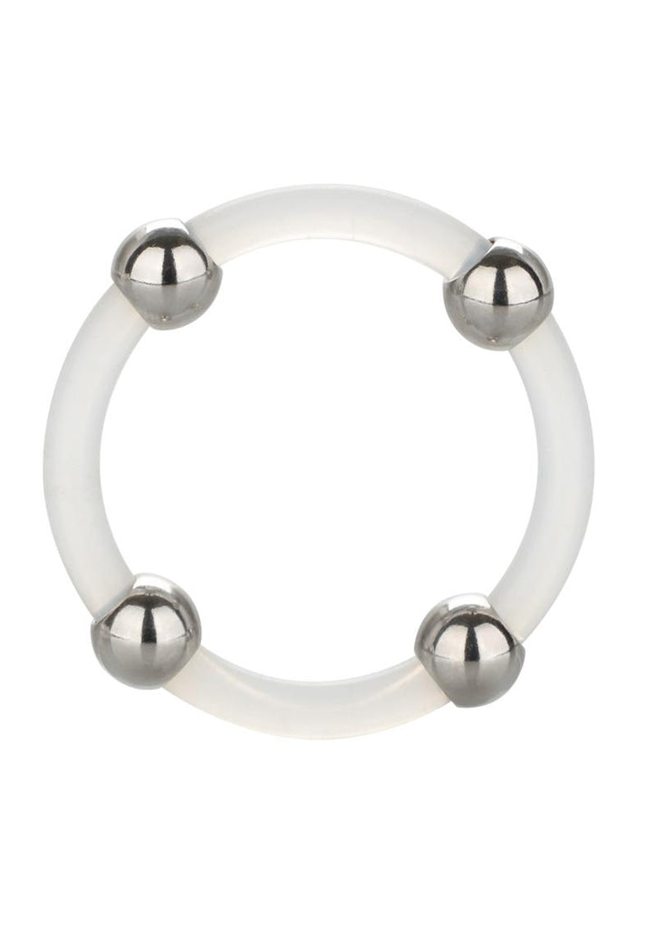 Steel Beaded Silicone Cock Ring - Clear - Large