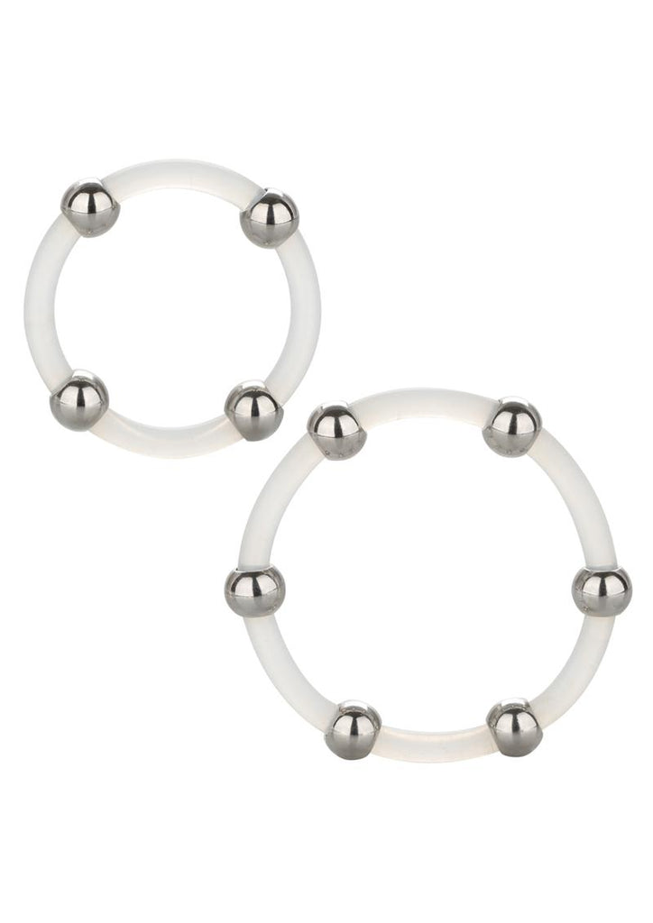 Steel Beaded Silicone Ring - Clear - Large/XLarge - 2 Per Set/Set