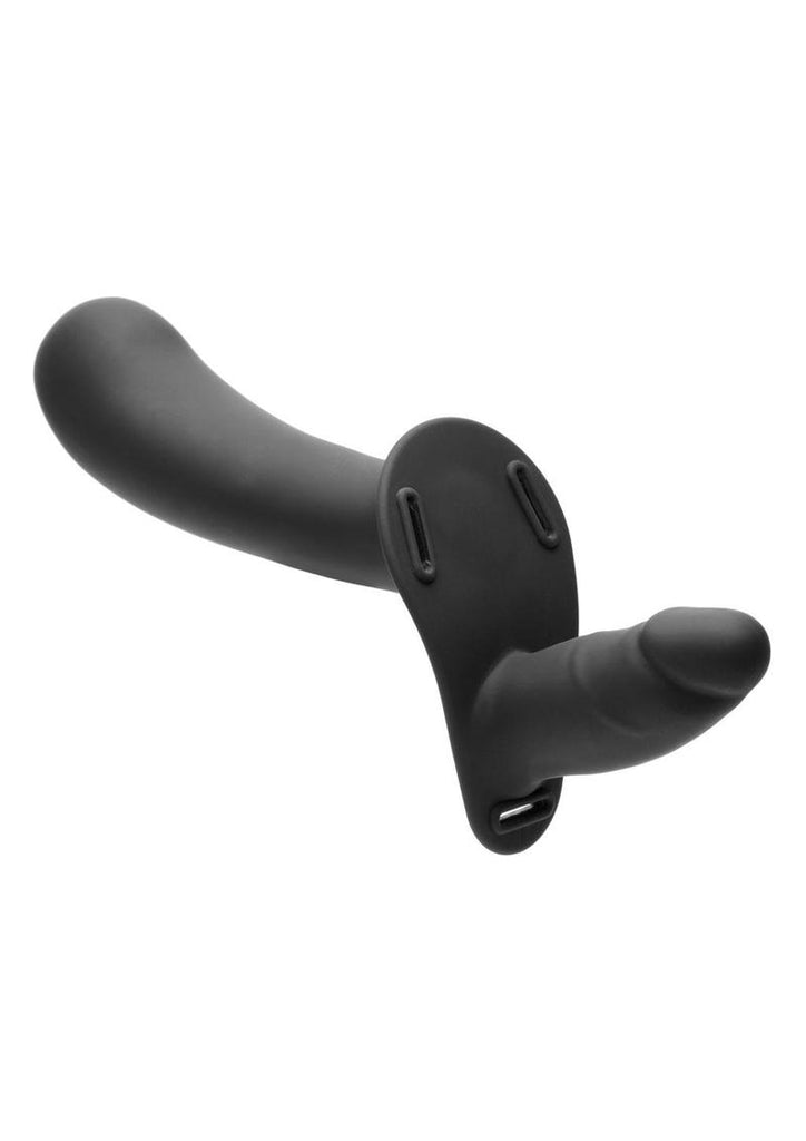 Strap U 28x Rechargeable Silicone 28x Large Double Dildo with Harness and Remote Control - Black