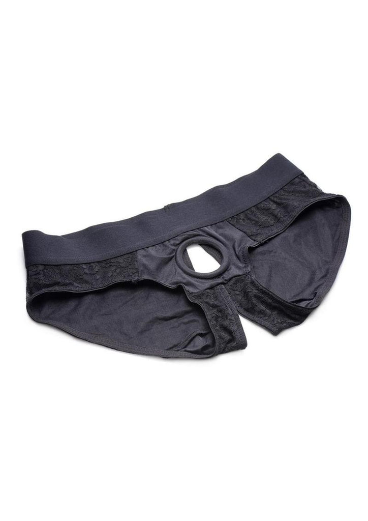 Strap U Lace Envy Black Crotchless Panty Harness - Black - XXLarge
