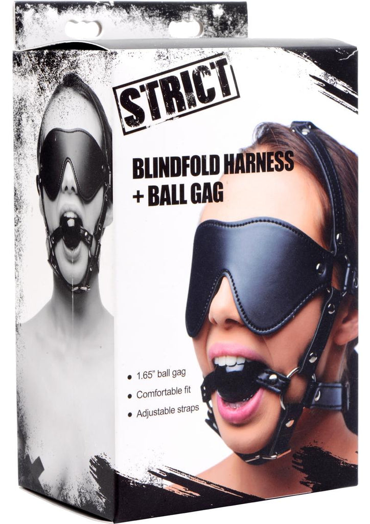 Strict Eye Mask Harness with Ball Gag - Black