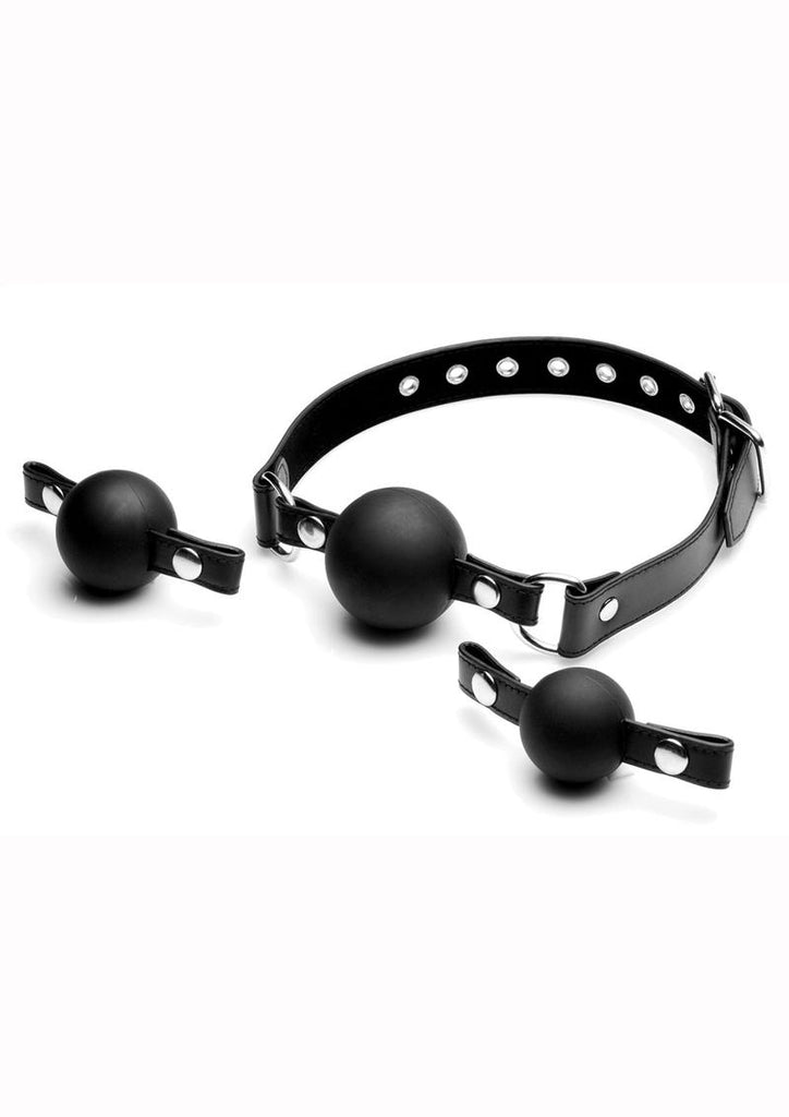 Strict Interchangeable Silicone Ball Gag - Black - Set