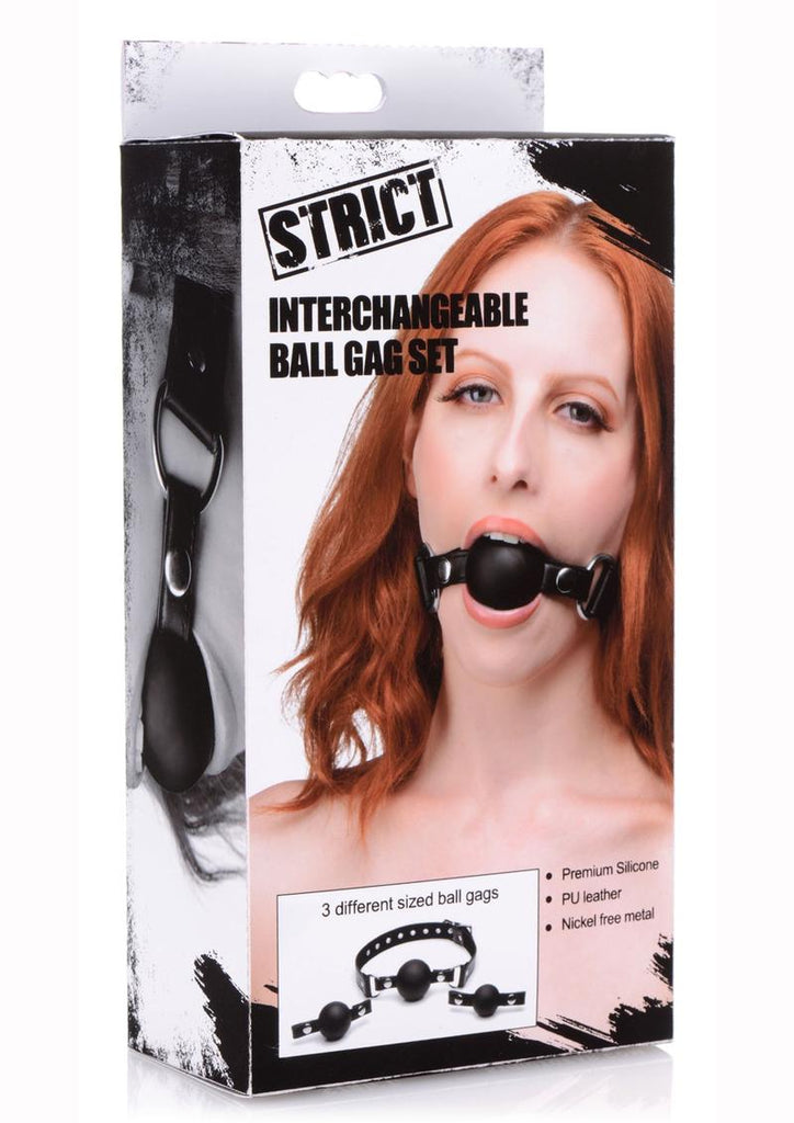 Strict Interchangeable Silicone Ball Gag - Black - Set