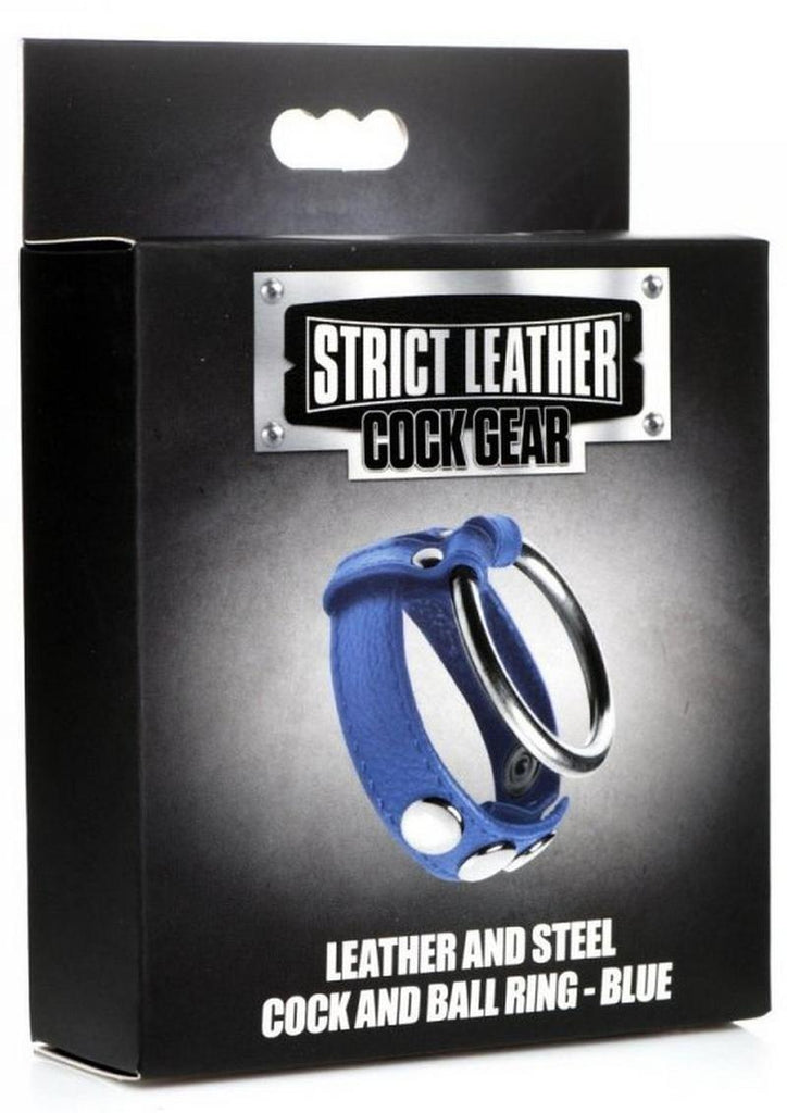 Strict Leather Cock Gear Leather and Steel Cock and Ball Ring - Blue/Metal