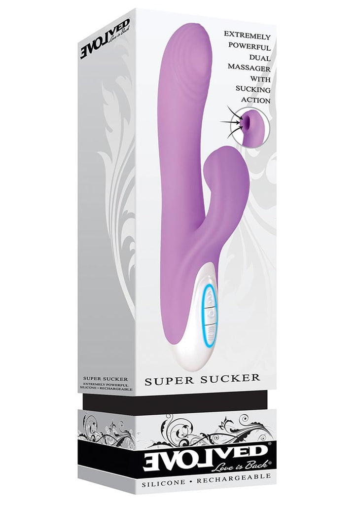 Super Sucker Rechargeable Silicone G-Spot Vibrator with Clitoral Stimulator - Pink/Purple