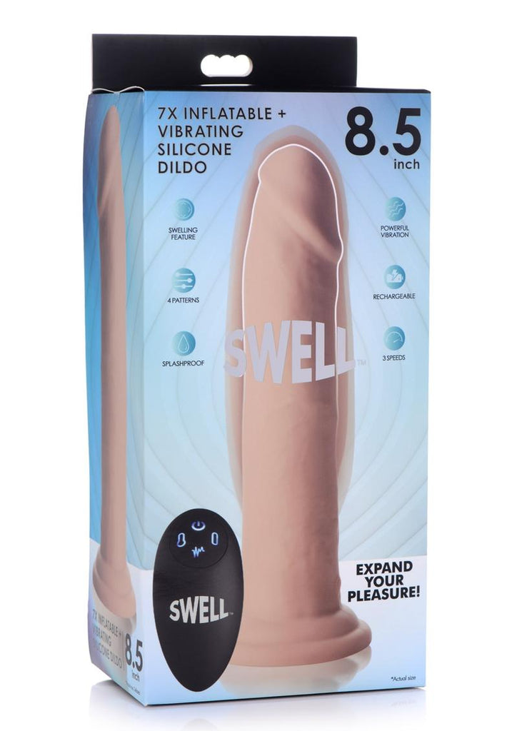 Swell 7x Inflatable and Vibrating Silicone Rechargeable Dildo with Remote Control - Vanilla - 8.5in