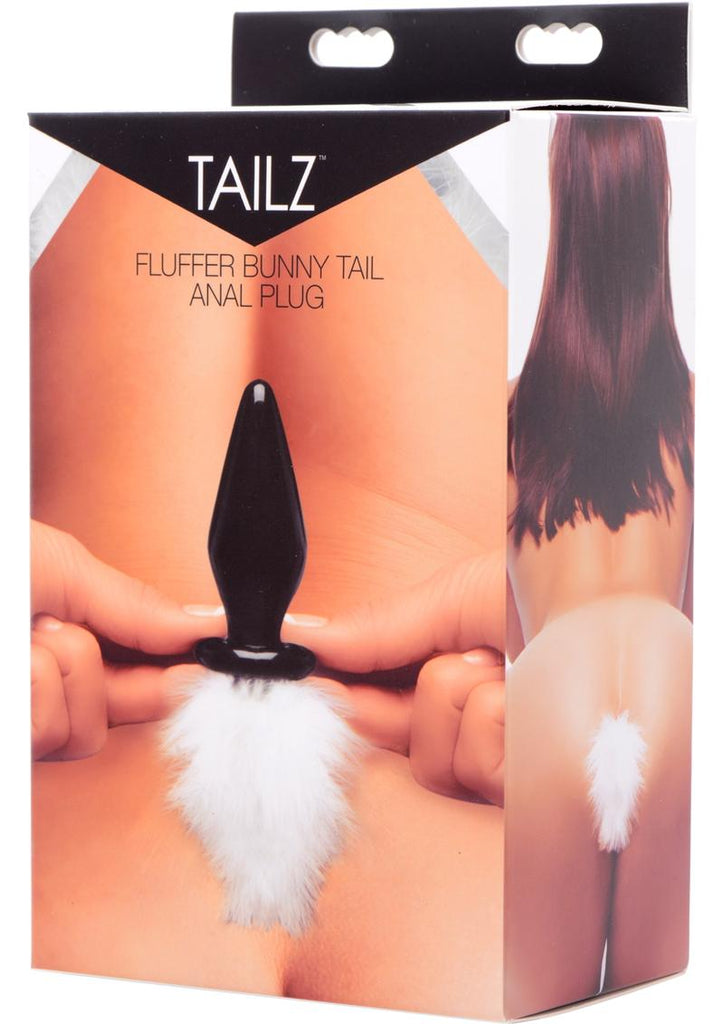 Tailz Fluffer Bunny Tail Glass Anal Plug - Black/White