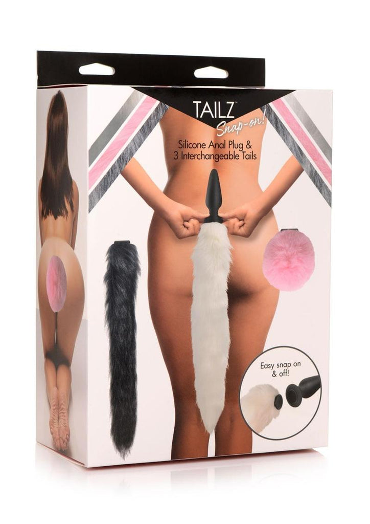 Tailz Silicone Anal Plug and 3 Interchangeable Tails - Assorted Colors/Multicolor - Set