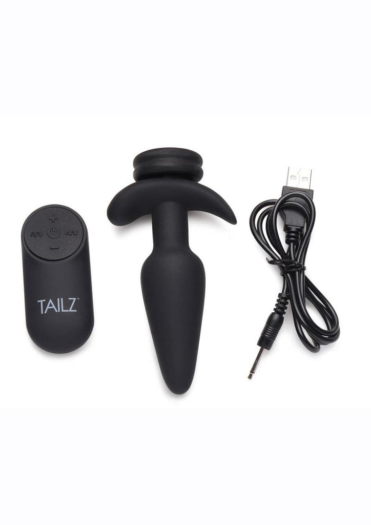Tailz Snap-On 10x Rechargeable Silicone Anal Plug with Remote Control - Black/Pink - Small