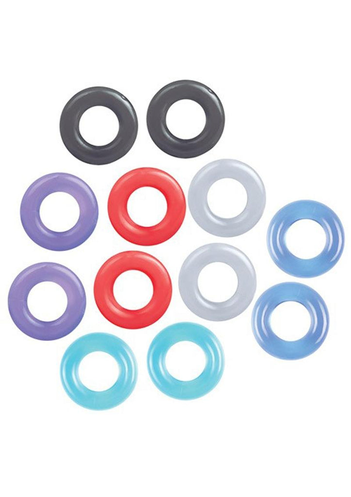 The 9's - Baller's Dozen 12 Piece Cock Ring - Assorted Colors - Set