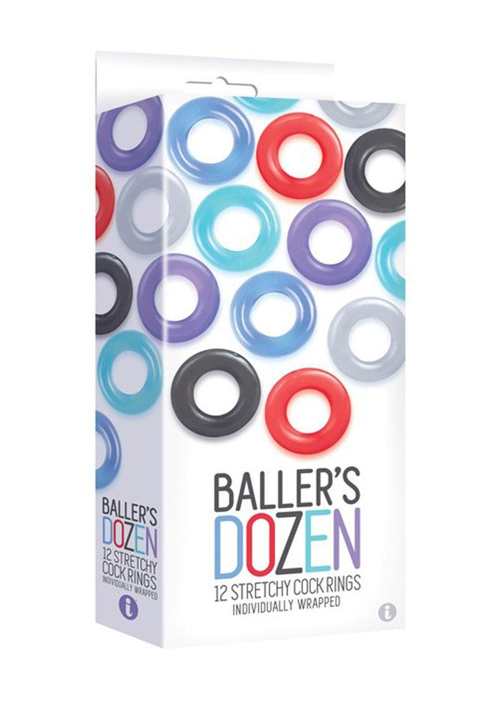 The 9's - Baller's Dozen 12 Piece Cock Ring - Assorted Colors - Set