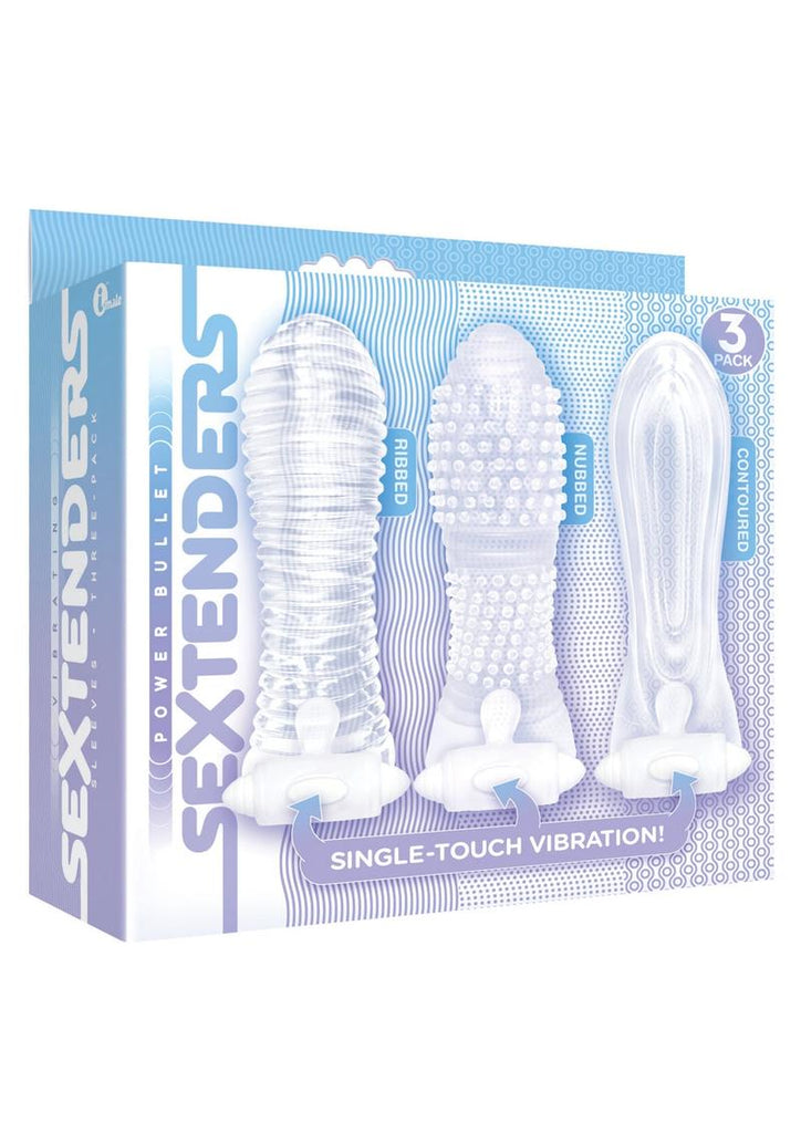 The 9's - Vibrating Sextenders, 3-Pack, Nubbed, Contoured, Ribbed - Clear
