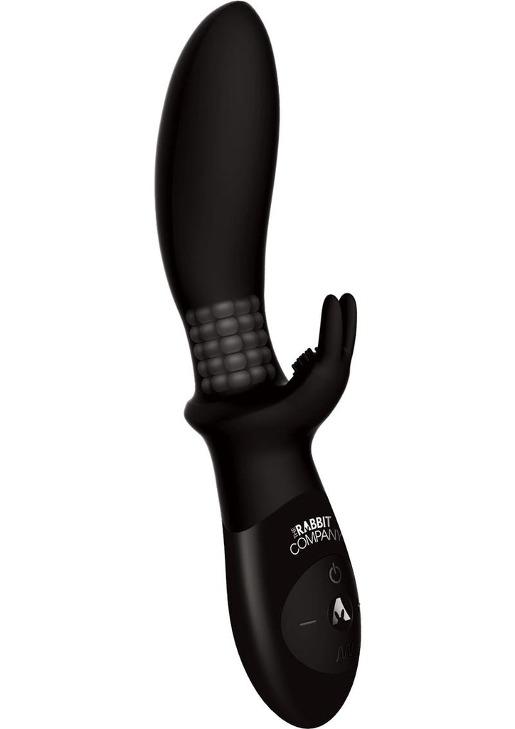 The Backdoor Beaded Rabbit Rechargeable Silicone Vibrator with Dual Prostate and G-Spot Stimulation with Rotating Beads - Black