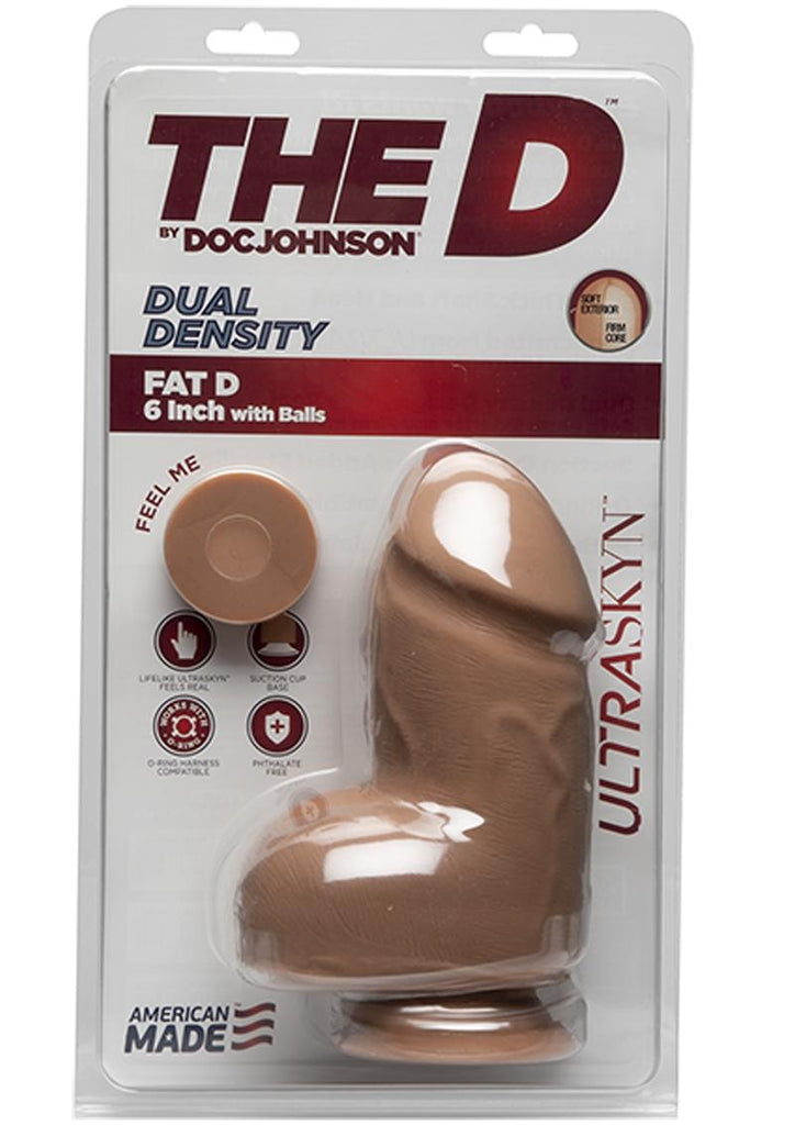 The D Fat D Ultraskyn Dildo with Balls - Brown/Caramel - 6in