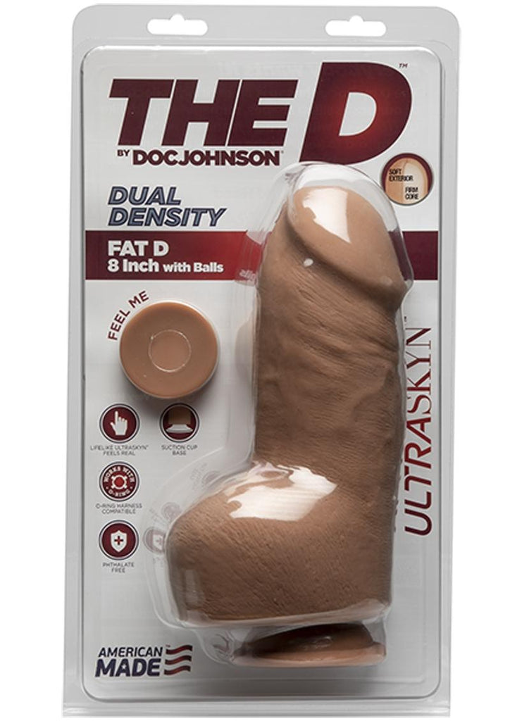 The D Fat D Ultraskyn Dildo with Balls - Brown/Caramel - 8in