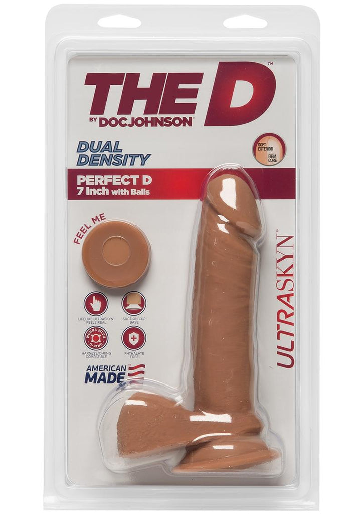 The D Perfect D Ultraskyn Dildo with Balls - Brown/Caramel - 7in