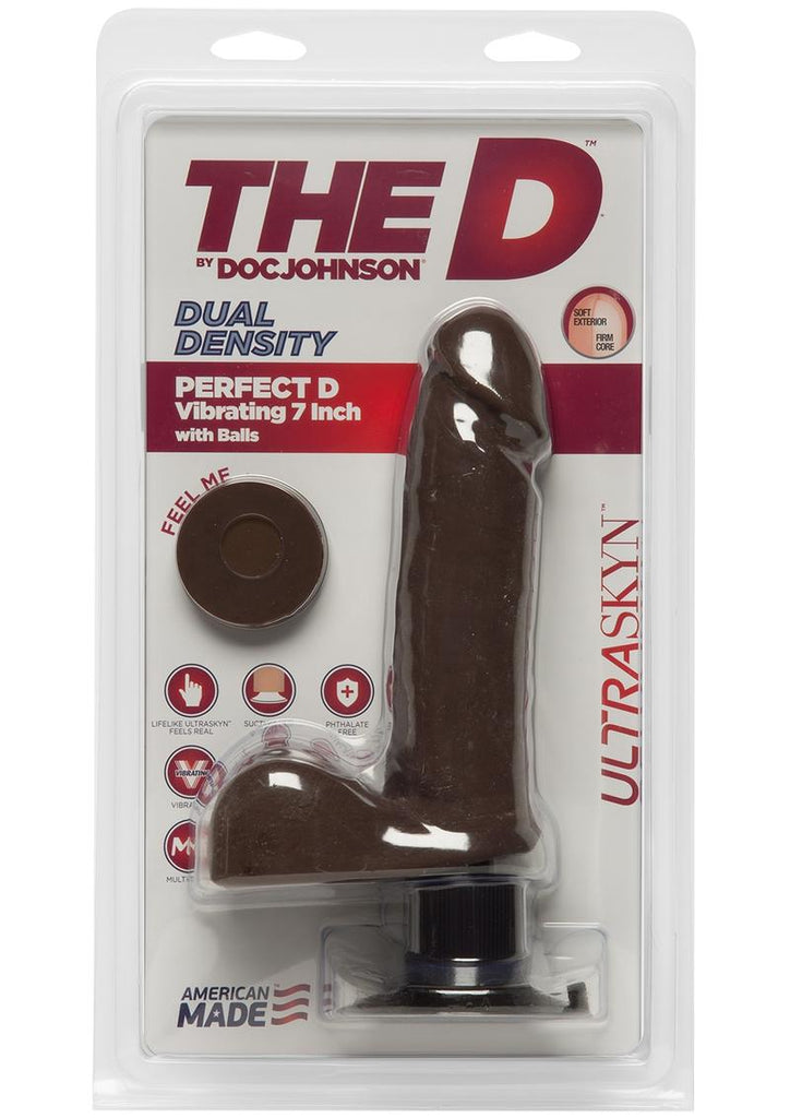 The D Perfect D Ultraskyn Vibrating Dildo with Balls - Chocolate - 7in