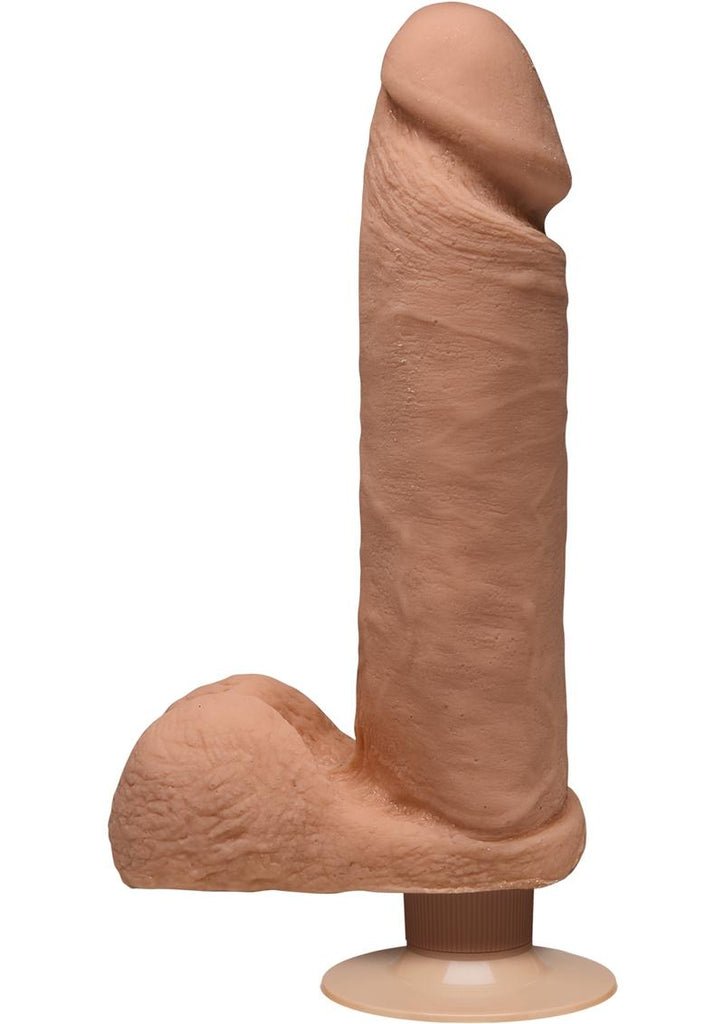 The D Perfect D Ultraskyn Vibrating Dildo with Balls - Brown/Caramel - 8in