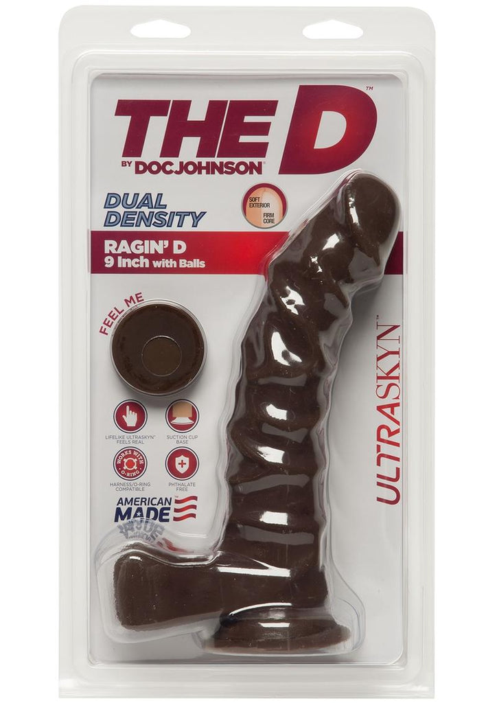 The D Ragin D Ultraskyn Dildo with Balls - Black/Chocolate - 9in