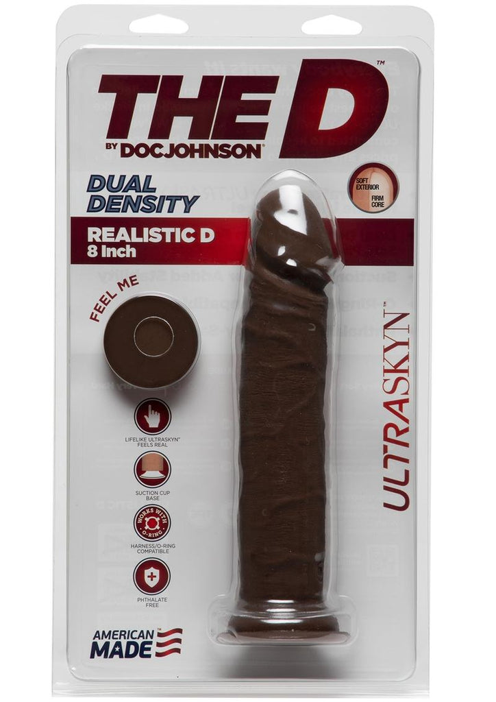 The D Realsitic D Ultraskyn Dildo - Black/Chocolate - 8in