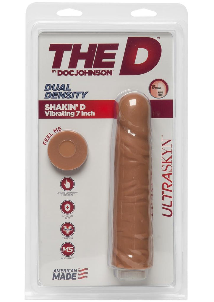 The D Shakin D Ultraskyn Vibrating Dildo - Brown/Caramel - 7in