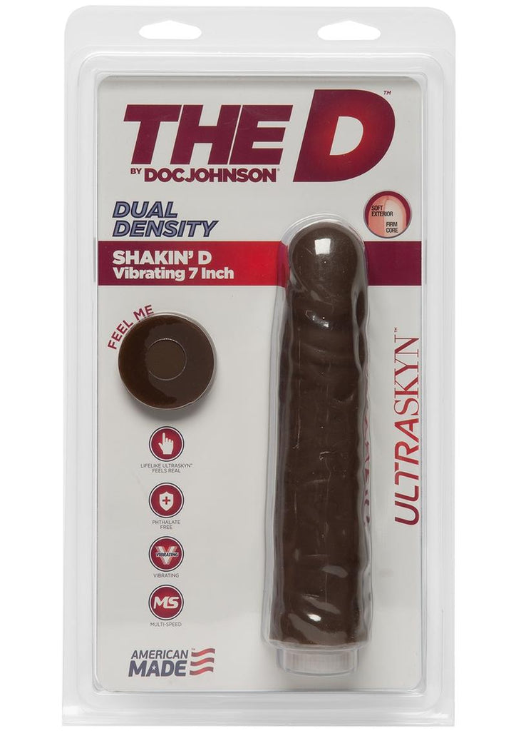 The D Shakin D Ultraskyn Vibrating Dildo - Black/Chocolate - 7in