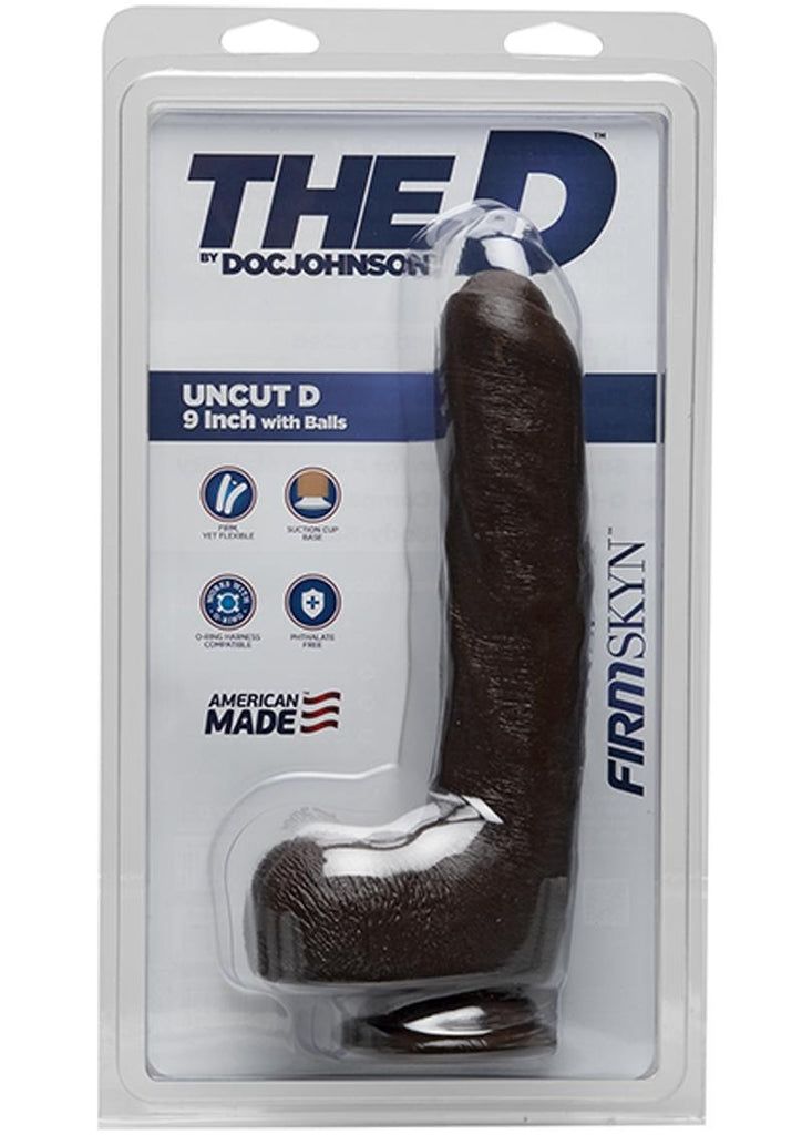 The D Uncut D Firmskyn Dildo with Balls - Black/Chocolate - 9in