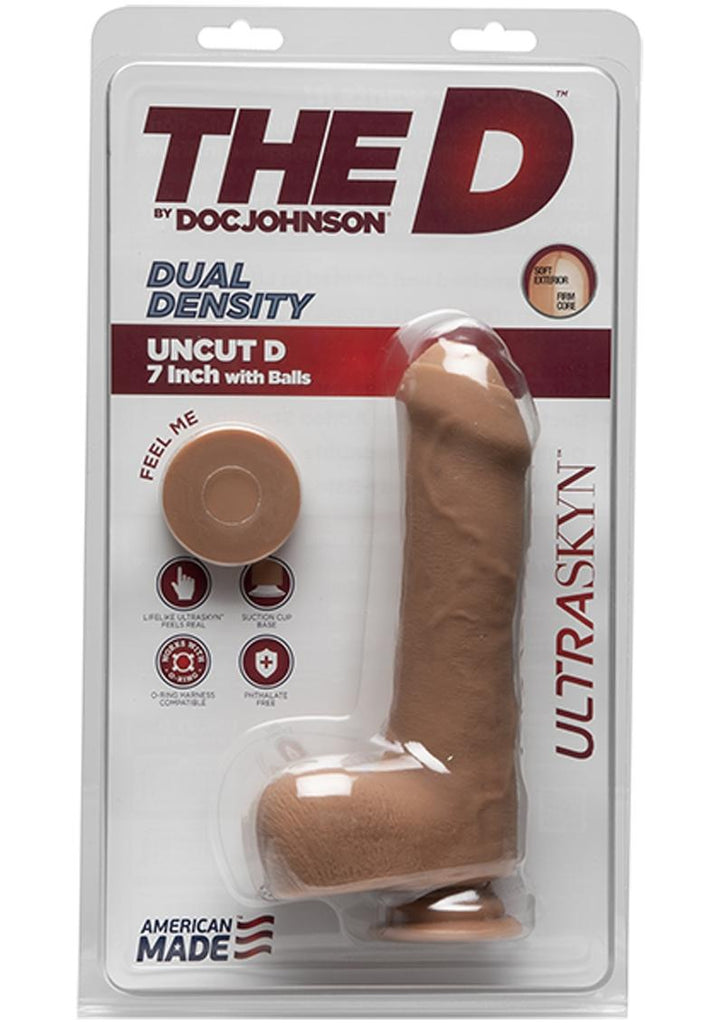 The D Uncut D Ultraskyn Dildo with Balls - Brown/Caramel - 7in