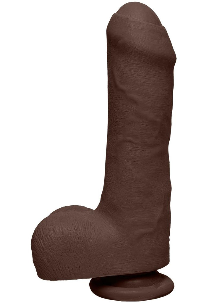 The D Uncut D Ultraskyn Dildo with Balls - Black/Chocolate - 7in