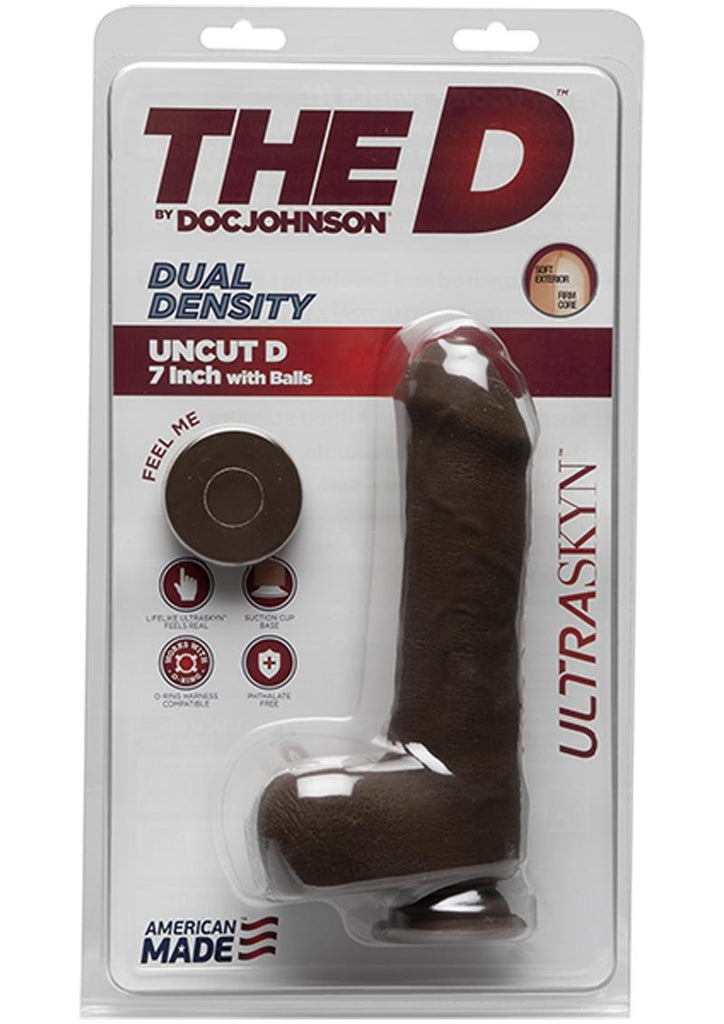 The D Uncut D Ultraskyn Dildo with Balls - Black/Chocolate - 7in