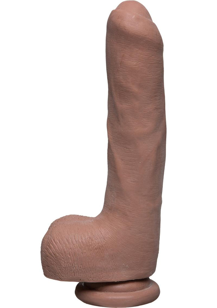 The D Uncut D Ultraskyn Dildo with Balls - Brown/Caramel - 9in