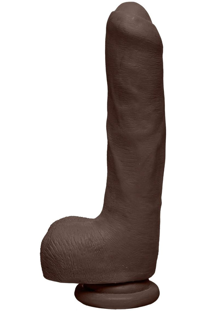 The D Uncut D Ultraskyn Dildo with Balls - Black/Chocolate - 9in