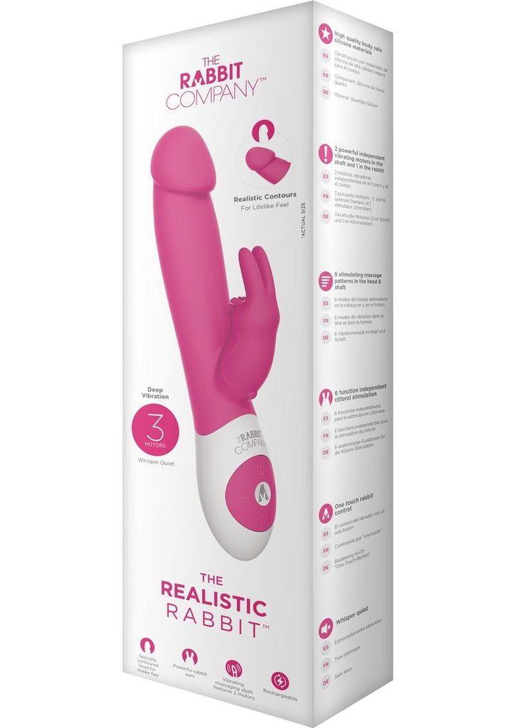 The Realistic Rabbit Rechargeable Silicone Triple Vibrator - Hot Pink/Pink