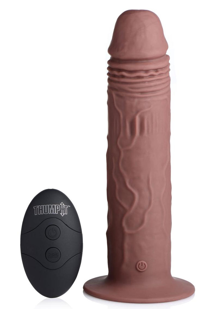 Thump It 7x Remote Control Vibrating and Thumping Silicone Rechargeable Dildo - Brown - 7.7in