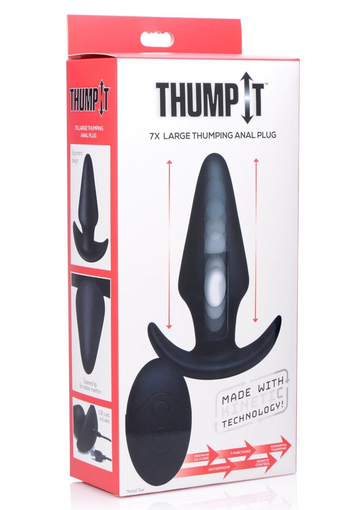 Thump-It Rechargeable Silicone Thumping Anal Plug with Remote Control - Black - Large