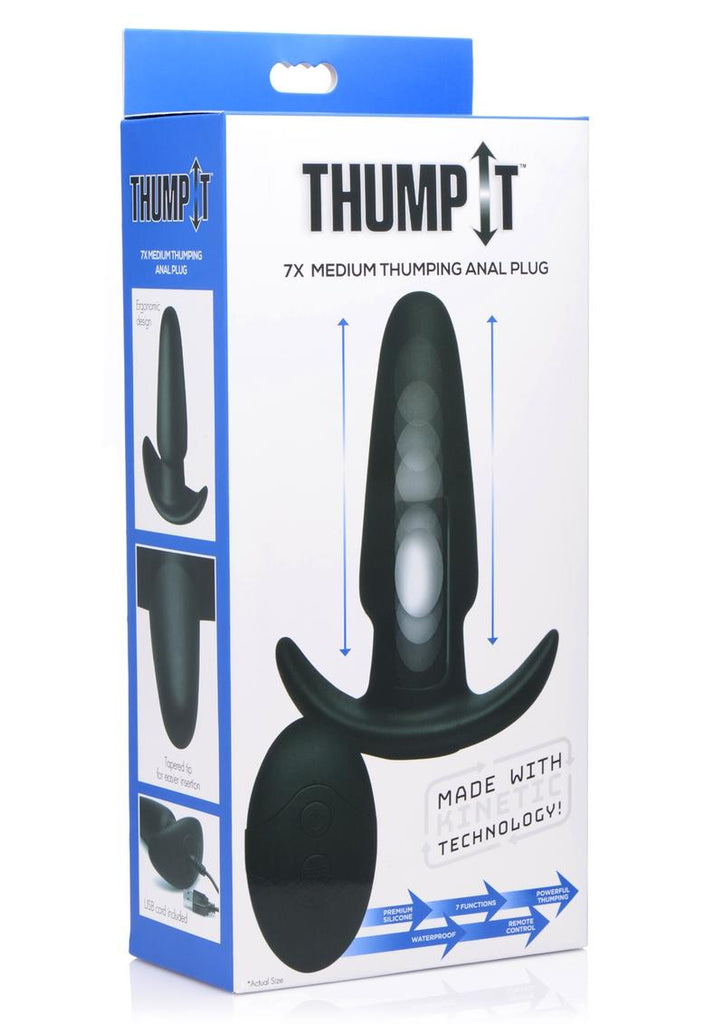Thump-It Rechargeable Silicone Thumping Anal Plug with Remote Control - Black - Medium