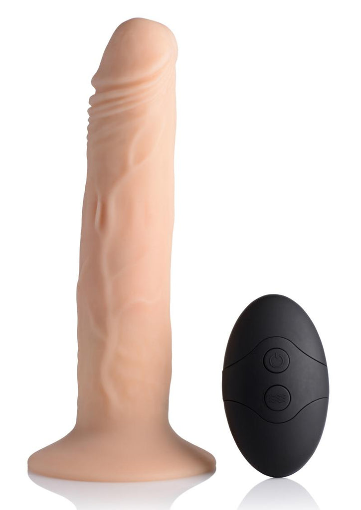 Thump It Rechargeable Silicone Thumping (Medium) 7.5in Dildo with Remote Control - Flesh/Vanilla
