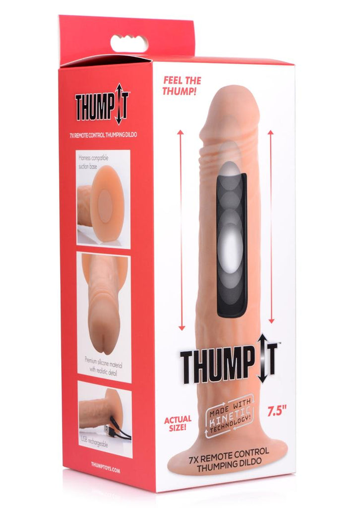 Thump It Rechargeable Silicone Thumping (Medium) 7.5in Dildo with Remote Control - Flesh/Vanilla
