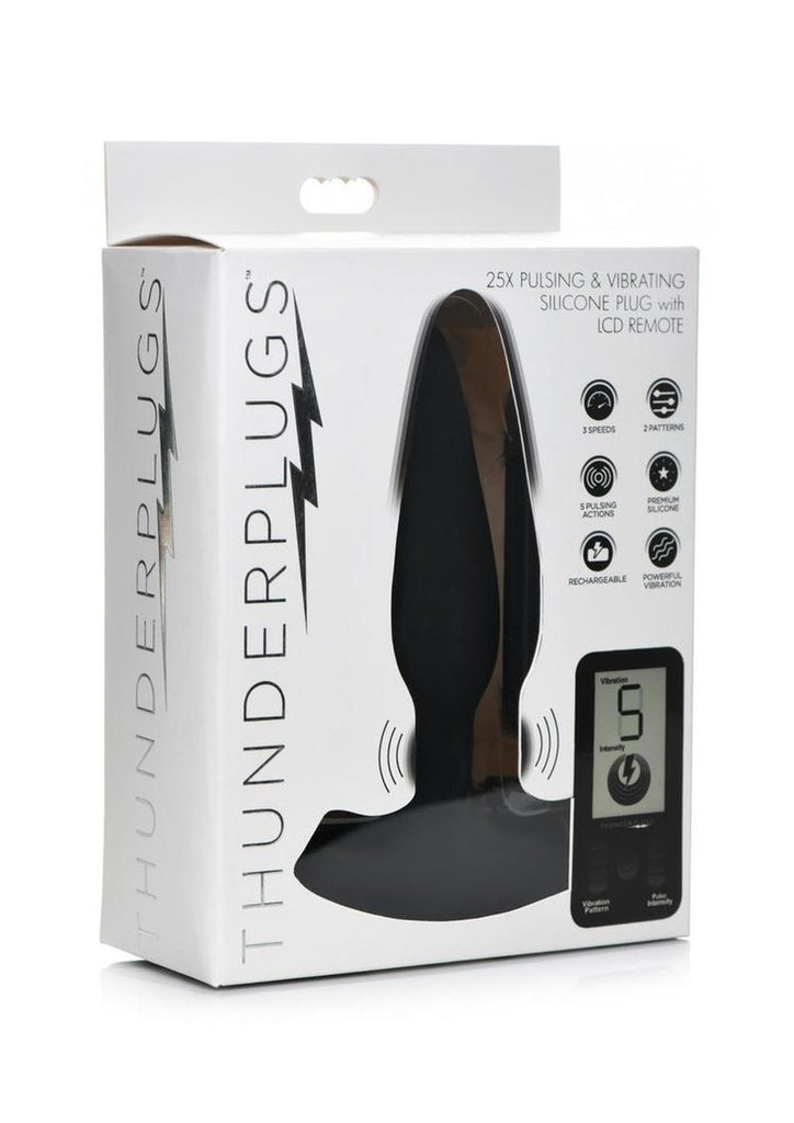 Thunder Plugs 25x Pulsing and Vibrating Rechargeable Silicone Plug with LCD Remote - Black