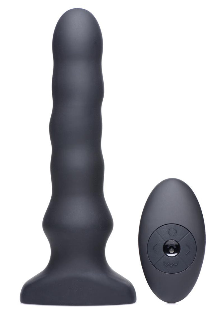 Thunder Plugs Silicone Vibrating and Squirming Plug with Remote Control - Black