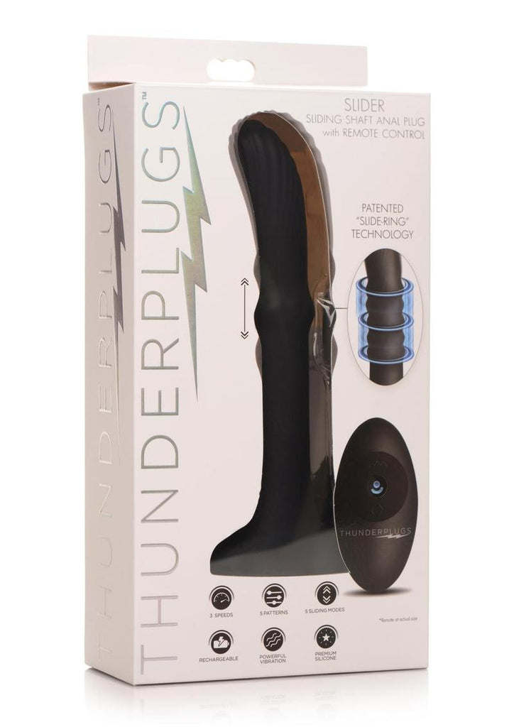 Thunder Plugs Sliding Shaft Silicone Rechargeable Anal Plug with Remote Control - Black