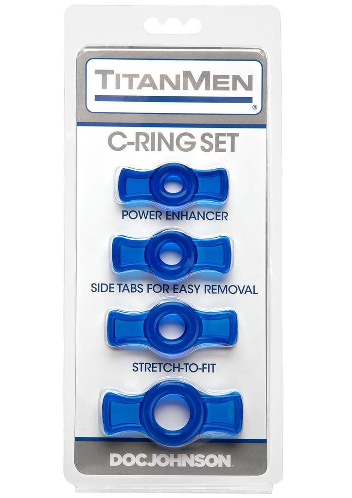 Titanmen Stretch-To-Fit Cock Rings - Blue - 4 Piece Kit