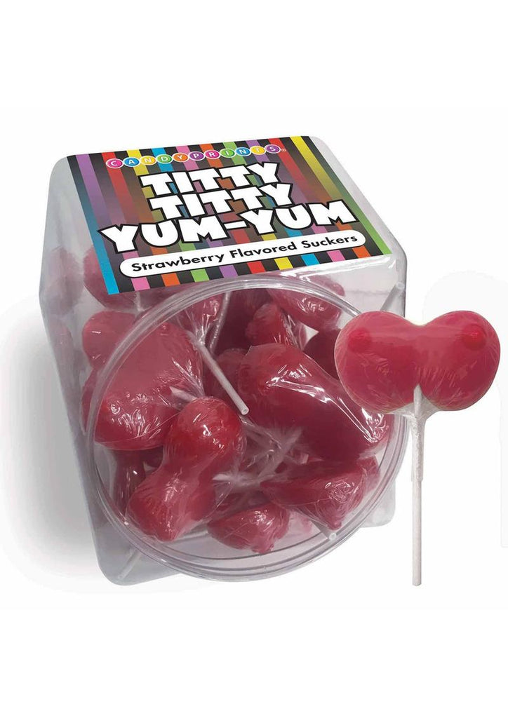 Titty Titty Yum Yum Boob Pops Strawberry Flavor - Red - 48 Each Per Bowl
