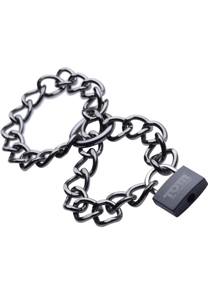 Tom Of Finland Locking Chain Cuffs - Gray