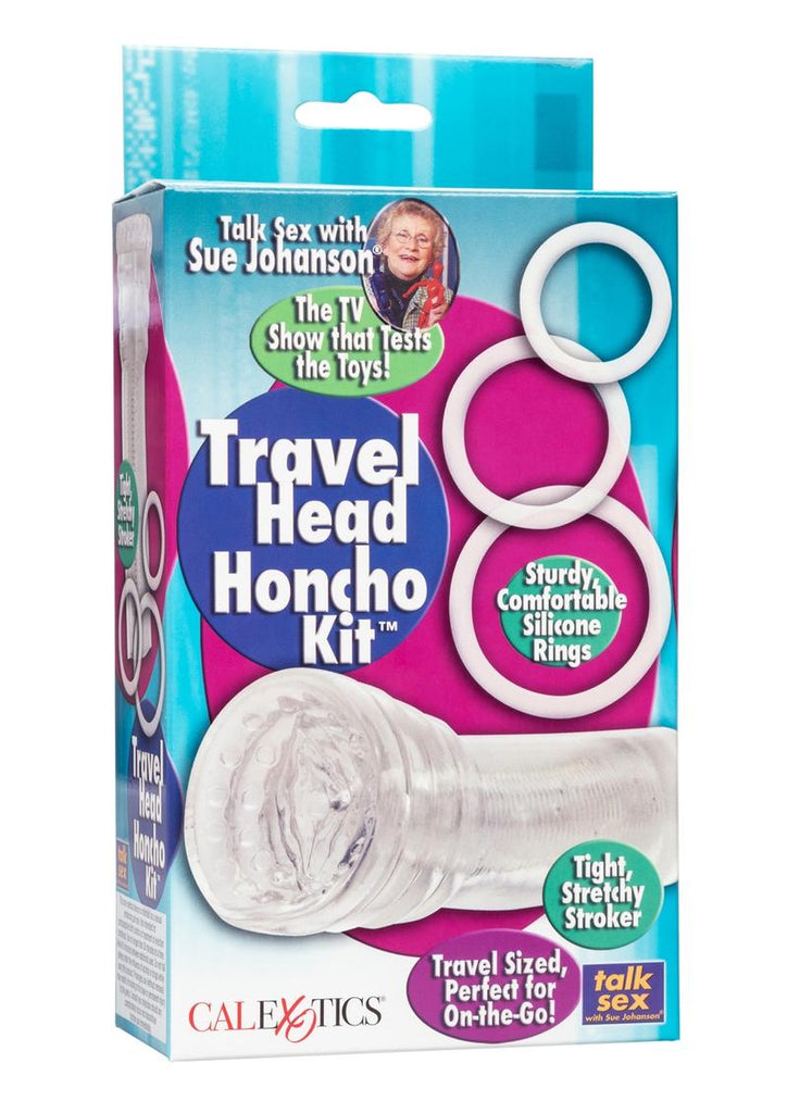Travel Head Honcho Kit Masturbator and Cock Rings - Clear