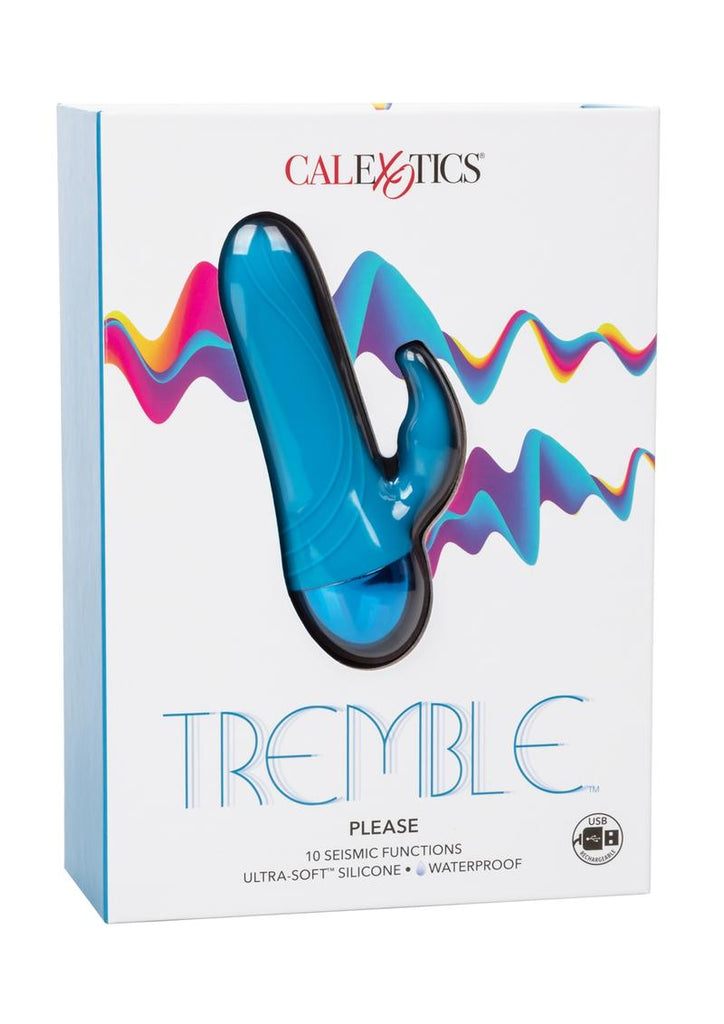 Tremble Please Rechargeable Dual Density Silicone Vibrator with Clitoral Stimulator - Blue