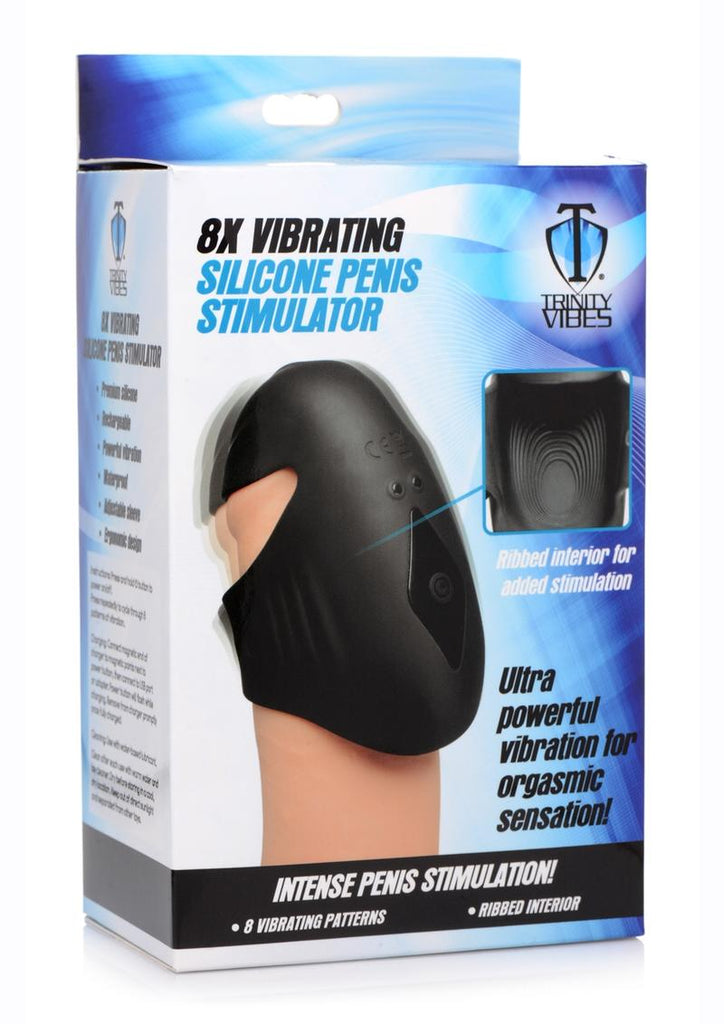 Trinity Men 8x Vibrating Silicone Rechargeable Penis Sleeve - Black