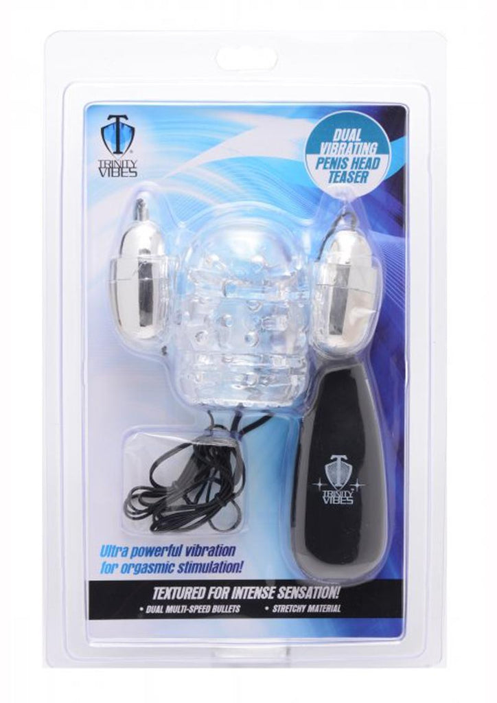 Trinity Men Dual Vibrating Penis Head Teaser with Remote Control - Clear