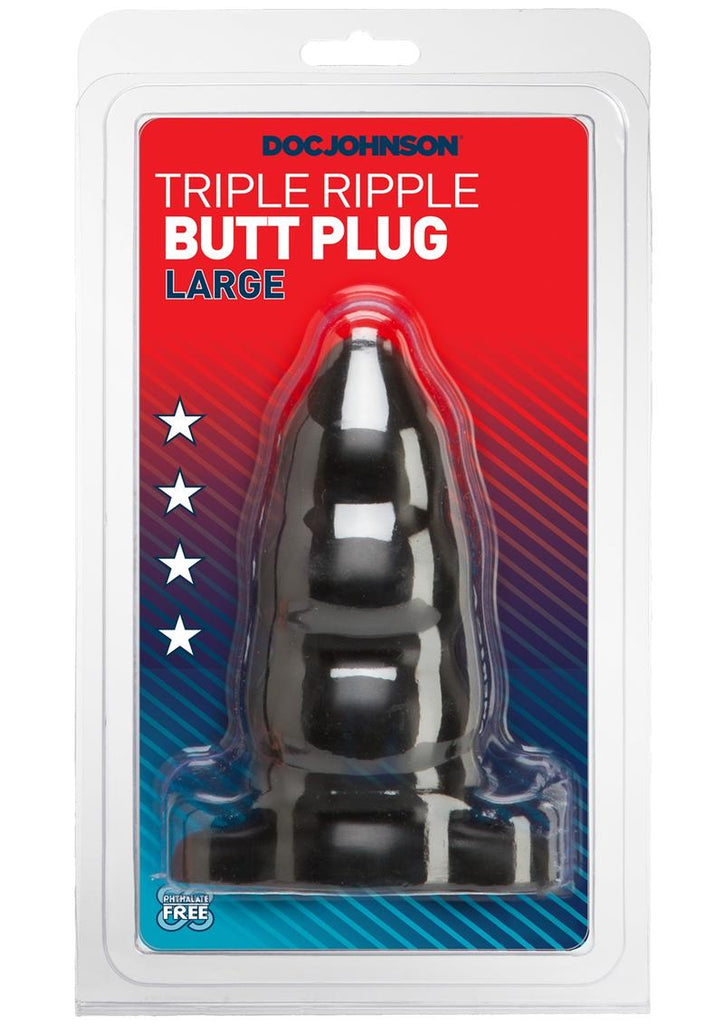 Triple Ripple Butt Plug - Black - Large