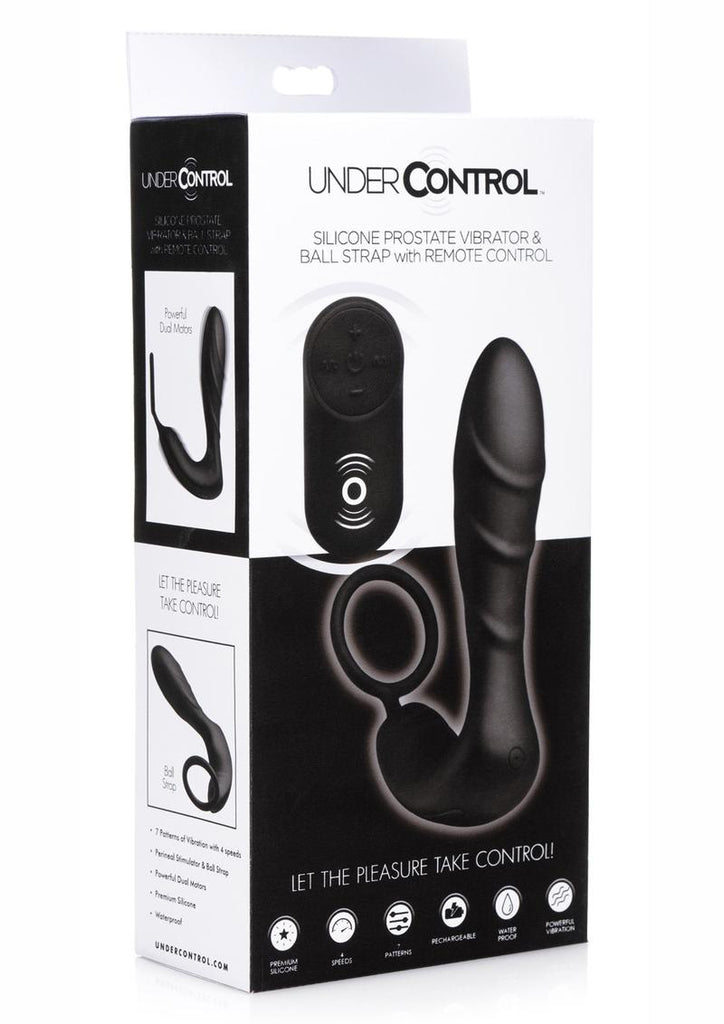 Under Control Rechargeable Silicone Prostate Vibrator and Cock Strap with Remote Control - Black